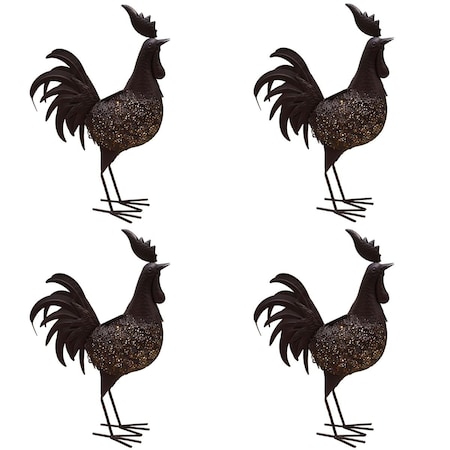 Oakland Living 24 in. Steel Garden Rooster Metal Bird Sculpture Statue w/Solar Light & Ground Stake, Bronze, 4PK 650262-ROOSTER-4-HB